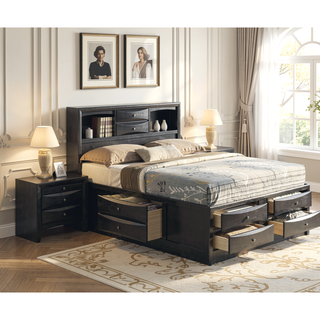 Sunvega Black Finish Contemporary 8 Drawer Dresser with Solid Wood Veneer