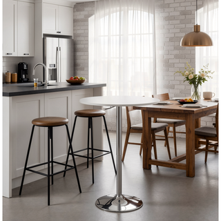 Sunvega Elia Contemporary Adjustable Bar Table with Wooden Top and Metal Base
