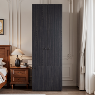 Sunvega Wenge Tall Wardrobe Cabinet with Hanging Rod and 4 Shelves for Bedroom