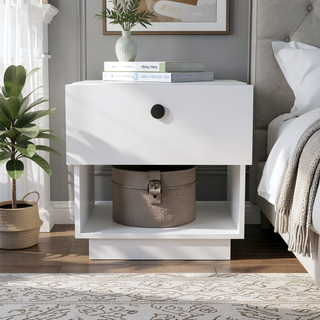 Sunvega White Finish One Drawer Nightstand with Shelf for Bedroom Decor