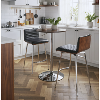 Sunvega Adjustable Height Contemporary Bar Table with Wooden Top and Chrome Base