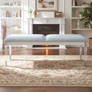 Sunvega Plush Seating Bedroom Bench with Acrylic Legs and Silver Tips