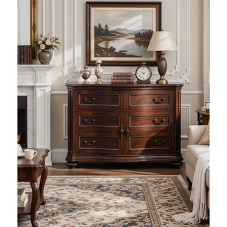 Sunvega Cherry Nightstand with Carved Bun Feet and Velvet Lined Drawer