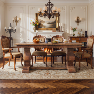 Sunvega Solid Wood Elmbrook Dining Table with Double Pedestal Base and Rectangular Top