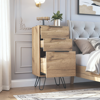 Sunvega Light Oak Dresser with Three Drawers and Hairpin Legs for Bedroom