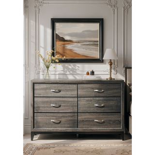 Sunvega Valdemar Brown Fabric and Weathered Gray Finish Queen Size Bed