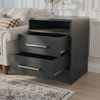 Sunvega White 2-Drawer Nightstand with Open Shelf for Small Bedroom Spaces