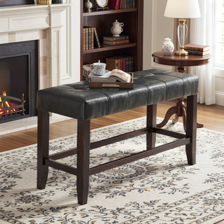 Sunvega Silver Faux Leather Upholstered Tufted Seat Counter Height Bench