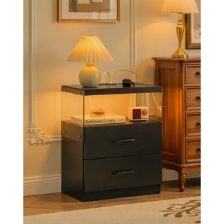 Sunvega Modern LED Nightstand with Adjustable Lights and 2 Drawers for Bedroom