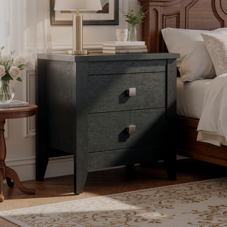 Sunvega Modern Nightstand with Two Drawers and Four Legs in Black Wengue Finish