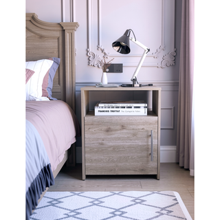 Sunvega Nightstand with Single Door Cabinet and Shelf for Bedroom Living Room