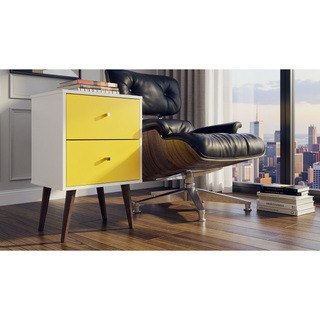 Sunvega Modern White and Brown Nightstand with 2 Drawers for Bedroom