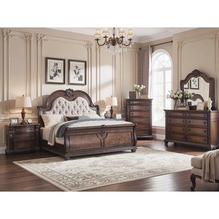 Sunvega Traditional Formal Style Nightstand with Marble Tops and Three Drawers