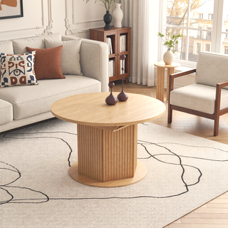 Sunvega Adjustable Round Dining Table with Bump Texture Base for Family Gathering