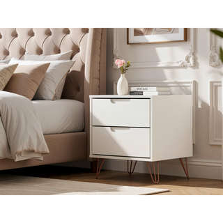 Sunvega Mid-Century Modern Nightstand with Spacious Drawers and Metal Legs