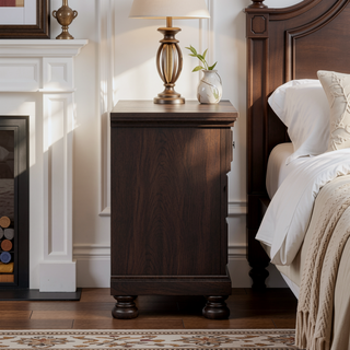 Sunvega Dark Cherry Finish Transitional Design Nightstand with Two Storage Drawers