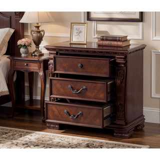 Sunvega Cherry Wood Night Stand with Two Smooth Ball Bearing Drawers