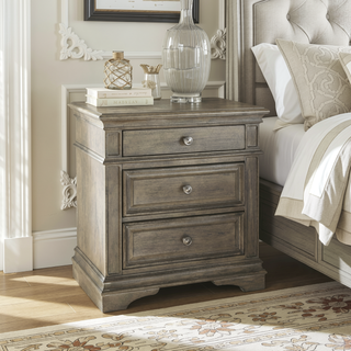 Sunvega Waxed Driftwood Nightstand with USB Charging and Two Drawers
