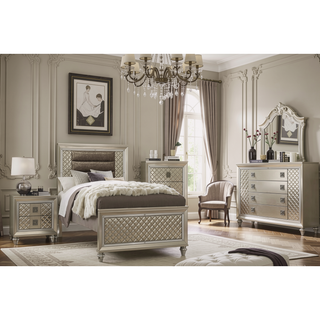 Sunvega Glamorous Champagne Finish Nightstand with 2 Dovetail Drawers and Beveled Mirror Trim