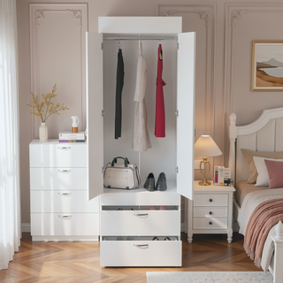 Sunvega White Finish Armoire Tarento with Two Drawers and Double Door Cabinet