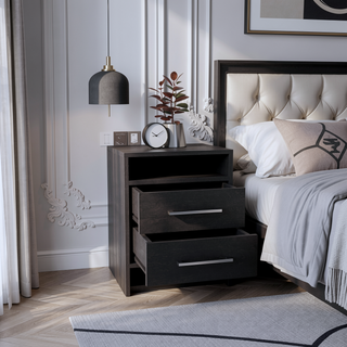 Sunvega Light Gray Nightstand with Two Spacious Drawers and Top Shelf for Bedroom