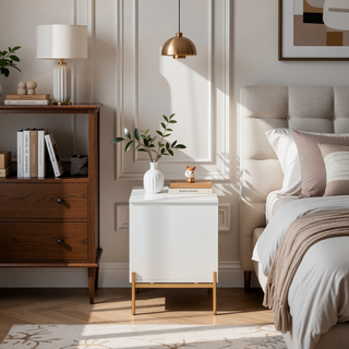 Sunvega Modern Nightstand in Off White with Two Full Extension Drawers
