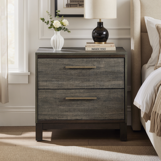 Sunvega Antique Gray and Dark Brown Nightstand with Two Dovetail Drawers