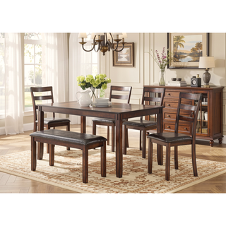 Sunvega Contemporary Espresso Finish Dining Set with Cushioned Ladder Back Chairs and Bench