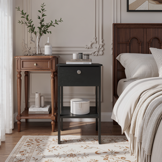 Sunvega Modern White Nightstand with Dual Drawers and Open Shelf for Bedroom