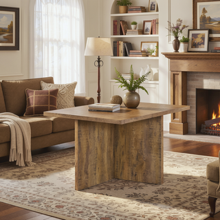 Sunvega Mango Brown Rectangular Dining Table with Sculpted Geometric Base and V-Shaped Legs