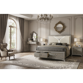 Sunvega Modern Silver Nightstand with 2 Spacious Drawers and Mirror Accents
