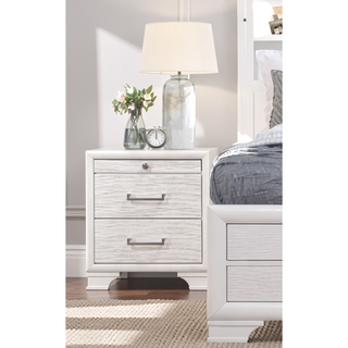 Sunvega White Finish Nightstand with Two Bottom Drawers and Dovetail Joints