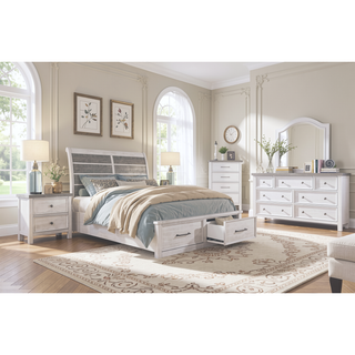 Sunvega Antique White and Gray Finish 2 Dovetail Drawer Nightstand Wooden Furniture