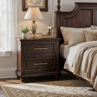 Sunvega Solid Transitional Style Bedroom Nightstand with 2 Dovesetail Drawers