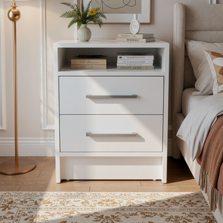 Sunvega Modern Nightstand with Two Spacious Drawers and Metal Handles for Bedroom