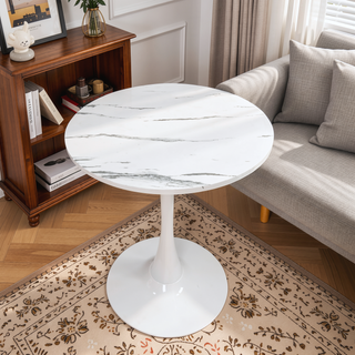 Sunvega Modern Round Dining Table with MDF Top and Sturdy Steel Base for Kitchen