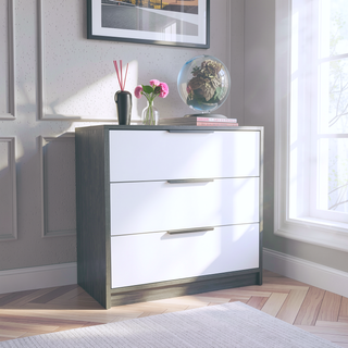 Sunvega Modern 3 Drawer Dresser with Spacious Top Surface in Smokey Oak
