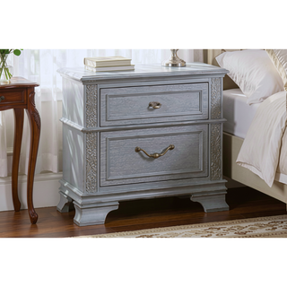 Sunvega Contemporary Gray Finish Nightstand with Glitter Front and Two Drawers