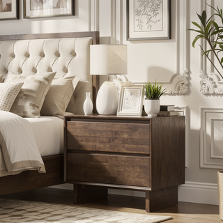 Sunvega Hemlock Warm Brown Two-Drawer Nightstand with Felt Lined Storage