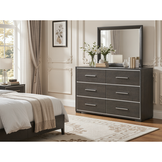 Sunvega Contemporary Dark Gray Nightstand with Two Drawers and Chrome Accents