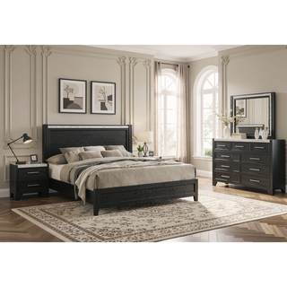 Sunvega Modern Nightstand with Faux Marble Top Two Drawers Black Finish