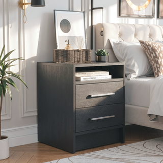 Sunvega 19.9 Inch High Nightstand with Two Drawers and Open Shelf