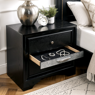 Sunvega Contemporary Gray Nightstand with Silver Accents and Hidden Jewelry Drawer