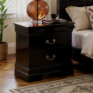 Sunvega Transitional Style Solid Wood Nightstand with Antique Brass Hanging Pulls