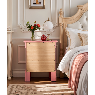 Sunvega Charming Pink Traditional Nightstand with Two Drawers for Bedroom