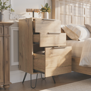 Sunvega Light Oak Dresser with Three Drawers and Hairpin Legs for Bedroom
