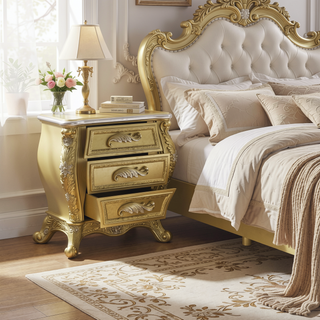 Sunvega Gold 3-Drawer Nightstand with Felt-Lined Interior and Safety Stop Mechanism