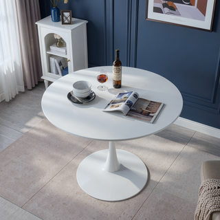 Sunvega 42.1 Inch Round Oak MDF Top Pedestal Dining Table for 4-6 People