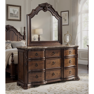 Sunvega Traditional Formal Style Nightstand with Genuine Marble Top and Three Drawers