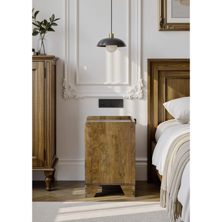 Sunvega Aspen Brown Nightstand with LED Light and USB Port for Bedroom